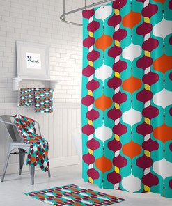 Color Pop Atomic Mid Century Modern Shower Curtain Set with Bath Towels and Mat