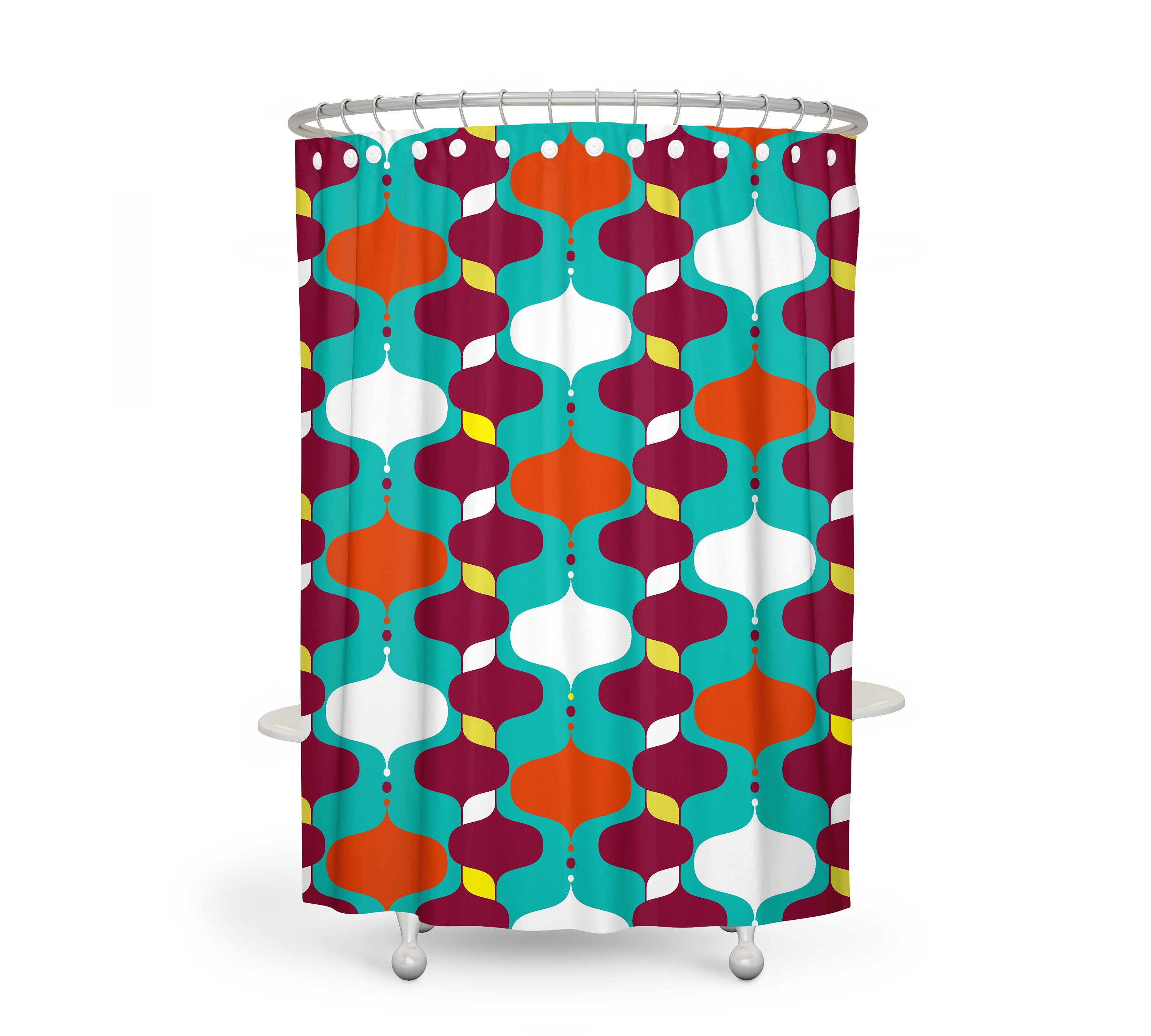 Color Pop Atomic Mid Century Modern Shower Curtain Set with Bath Towels and Mat - Image 2