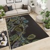 Color Rattan Plant Area Rug - Vibrant Pure Black Carpet with Fine Pile High Density