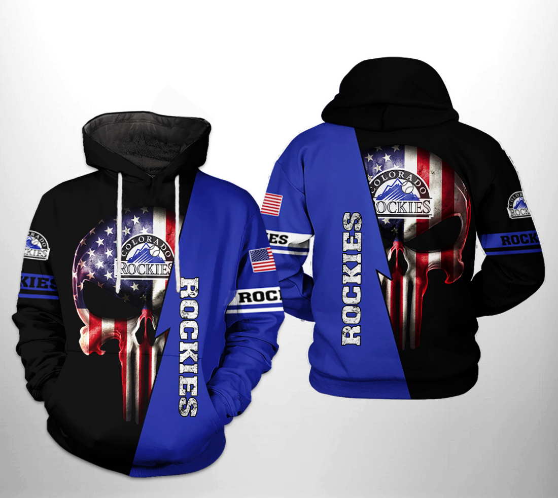 Colorado Rockies MLB US Flag Skull All Over Print Hoodie