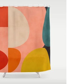 Colorblock Shower Curtain with Hooks, Colorful Abstract Designer Print, Modern Bathroom Set, Customizable Size