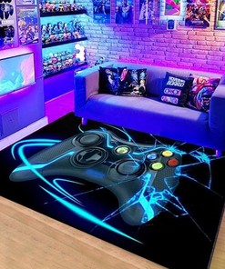 Colorful 3D Printed Gamer T-Shirt Area Rug for Boys' Playroom: Non-Slip Floor Decor Mat with Gamepad Design