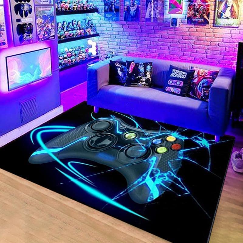 Colorful 3D Printed Gamer T-Shirt Area Rug for Boys' Playroom: Non-Slip Floor Decor Mat with Gamepad Design