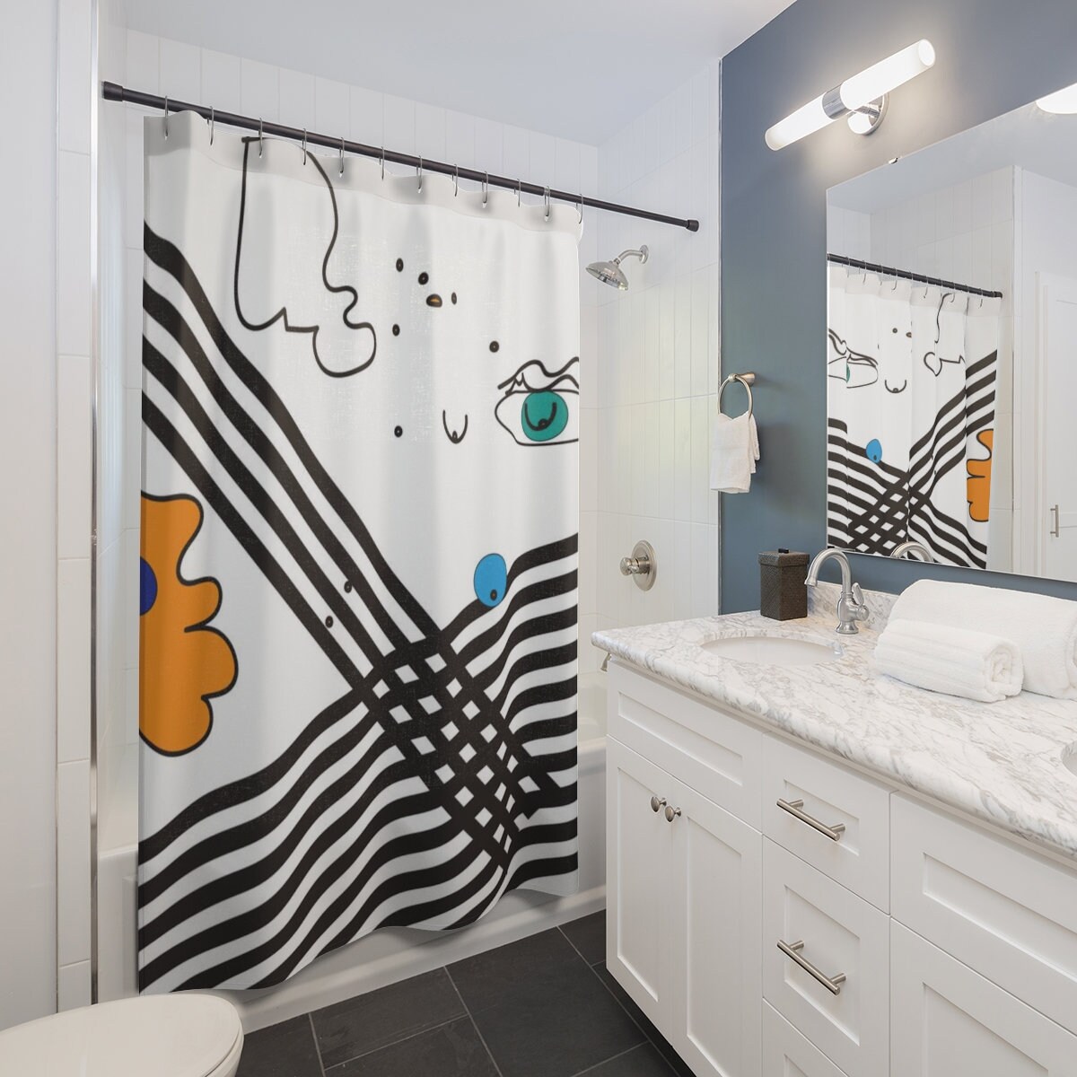 Colorful Abstract Art Shower Curtain Unique Artistic Design for Modern Bathroom Decor - Image 2