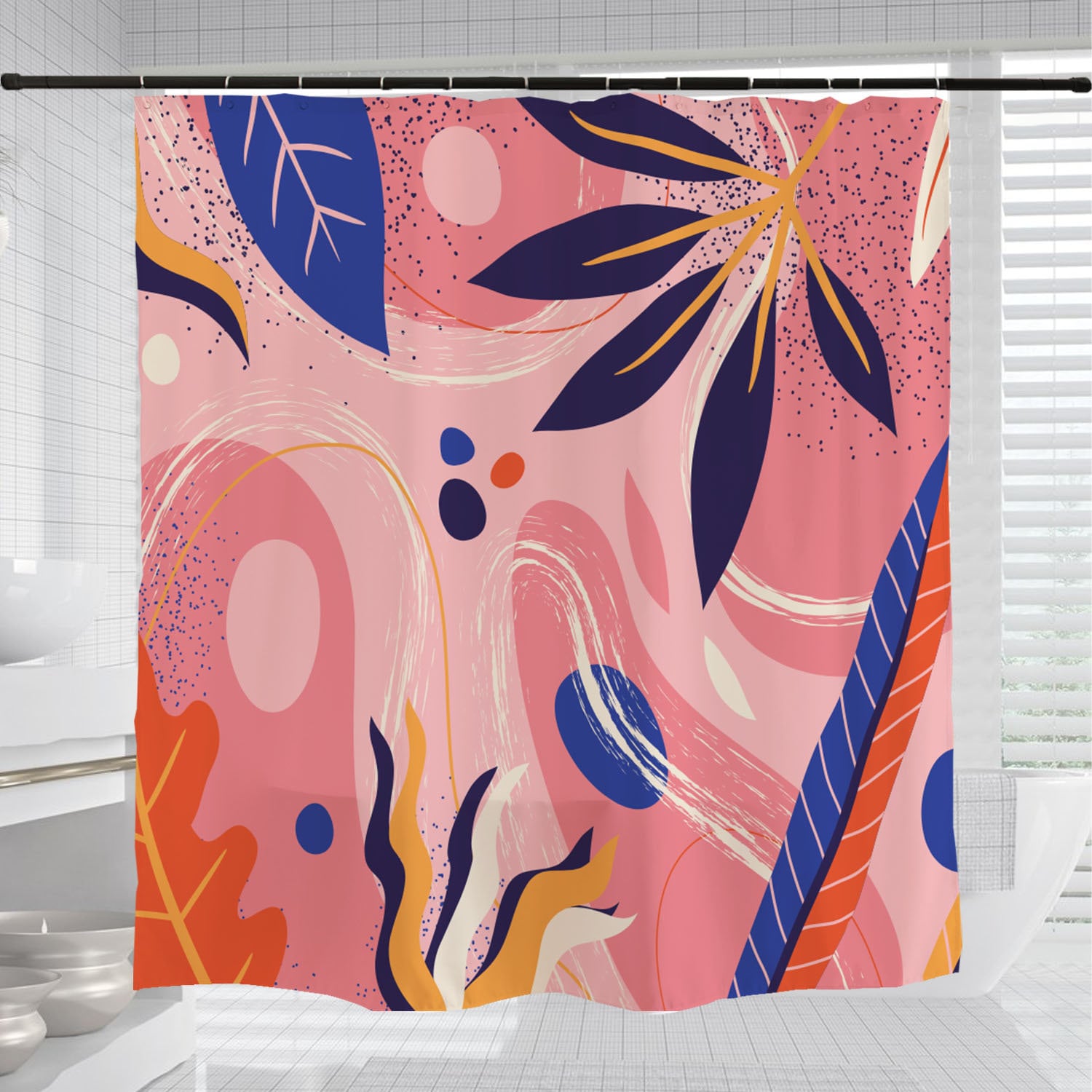 Colorful Abstract Flowers Shower Curtain with Hook and Custom Sizes - Image 3