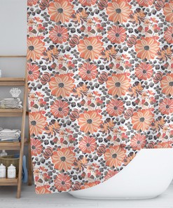 Colorful Boho Botanical Shower Curtain, Floral Bath Curtain, Bathroom Accessories, Pop of Color, Modern Bath Design