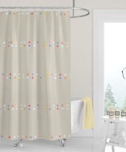 Colorful Boho Dots Shower Curtain / Neutral Fabric Bath Curtain / Pastel Watercolor Design