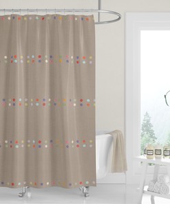 Colorful Boho Dots Shower Curtain / Neutral Tan Fabric Bath Curtain / Watercolor Design