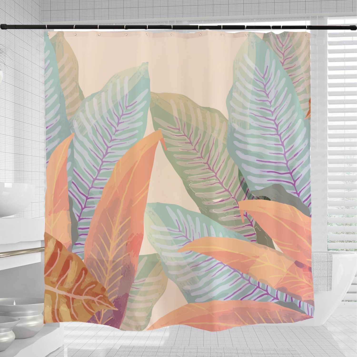 Colorful Boho Leaves Shower Curtain for Bathroom Decor - Image 3