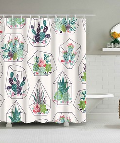 Colorful Cactus Desert Shower Curtain | Botanical Floral Fabric Bathroom Curtain Print Shower Curtain