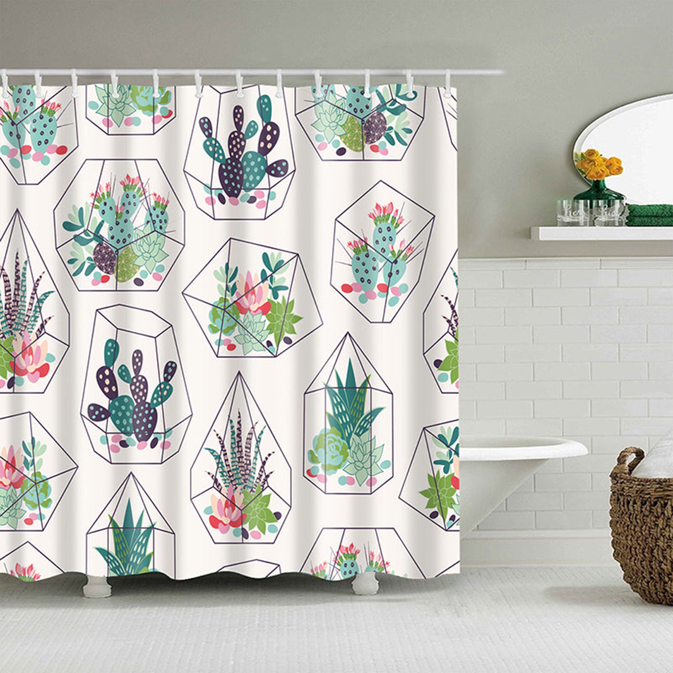 Colorful Cactus Desert Shower Curtain | Botanical Floral Fabric Bathroom Curtain Print Shower Curtain