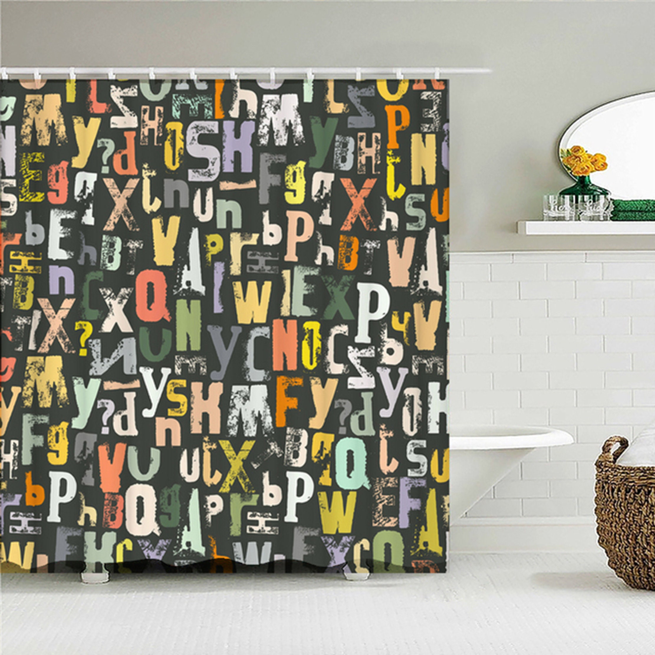 Colorful Character Fun Alphabets Kids Children Bathroom Decor Shower Curtain, Home Bath Accessories