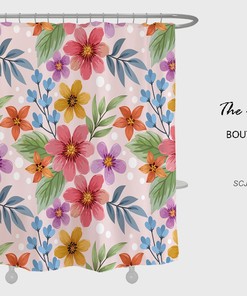 Colorful Floral Plant Shower Curtain with Boho Home Decor
