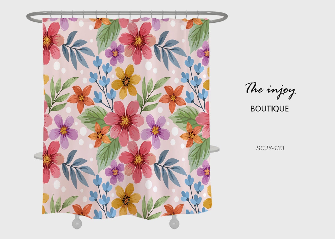 Colorful Floral Plant Shower Curtain with Boho Home Decor