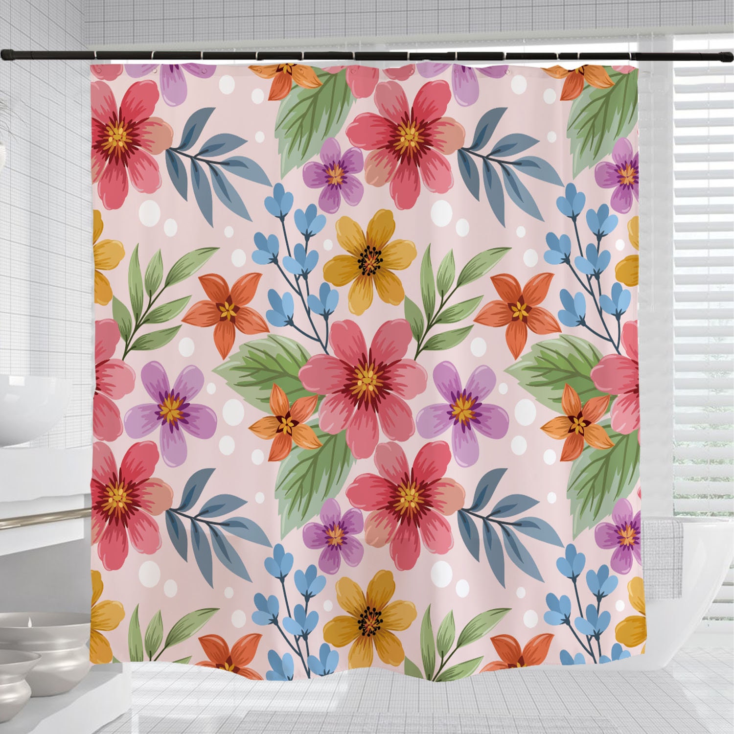 Colorful Floral Plant Shower Curtain with Boho Home Decor - Image 3