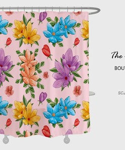 Colorful Flowers Shower Curtain, Customizable Size, Minimalist Waterproof Washable Bath Curtain