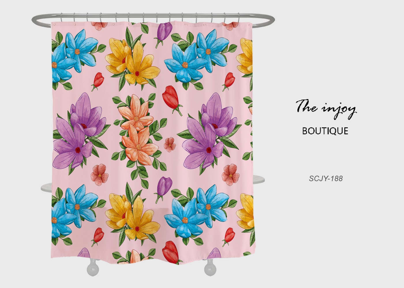 Colorful Flowers Shower Curtain, Customizable Size, Minimalist Waterproof Washable Bath Curtain