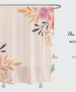 Colorful Flowers Shower Curtain, Spring Pink Bathroom Decor, Customizable Bath Curtain with Hooks, Unique and Luxurious