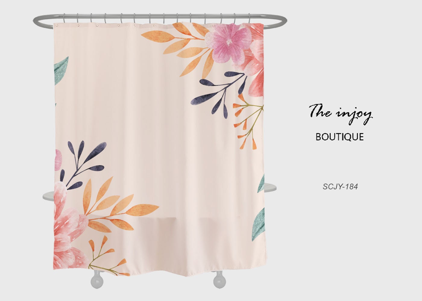 Colorful Flowers Shower Curtain, Spring Pink Bathroom Decor, Customizable Bath Curtain with Hooks, Unique and Luxurious