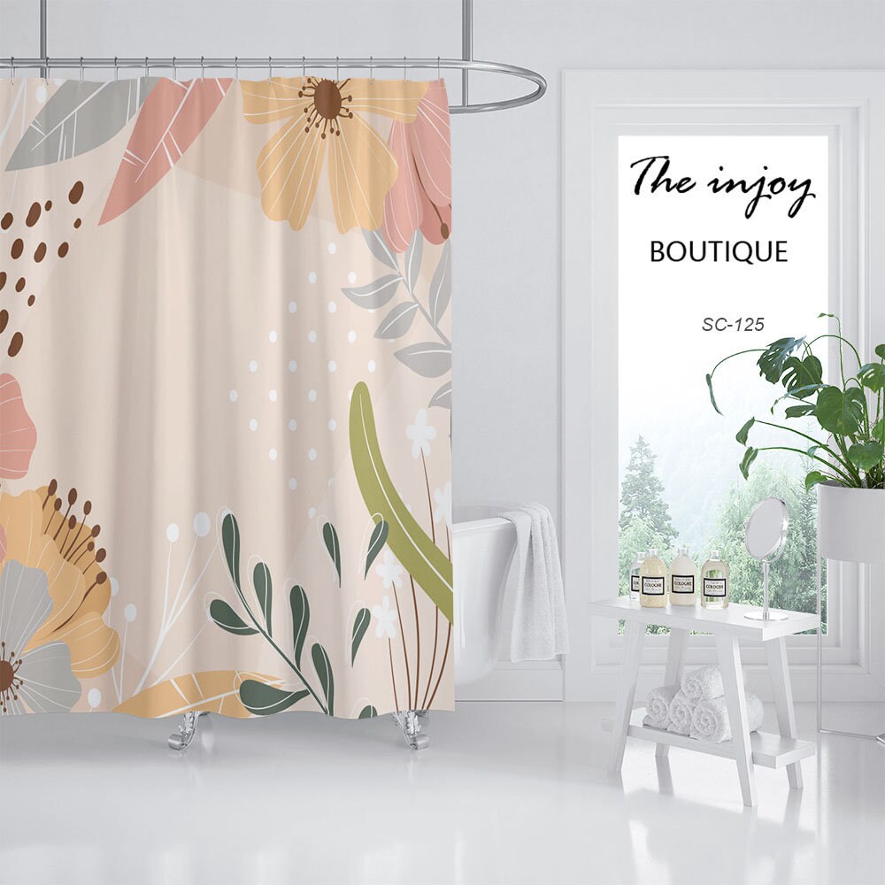 Colorful Flowers Shower Curtain with Hooks, Waterproof & Washable Curtain - Image 2