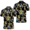 Colorful Flowers on Black Background Baby Yoda Hugging Kiwis Blue Polo Shirt with All Over Print and Personalized touch.