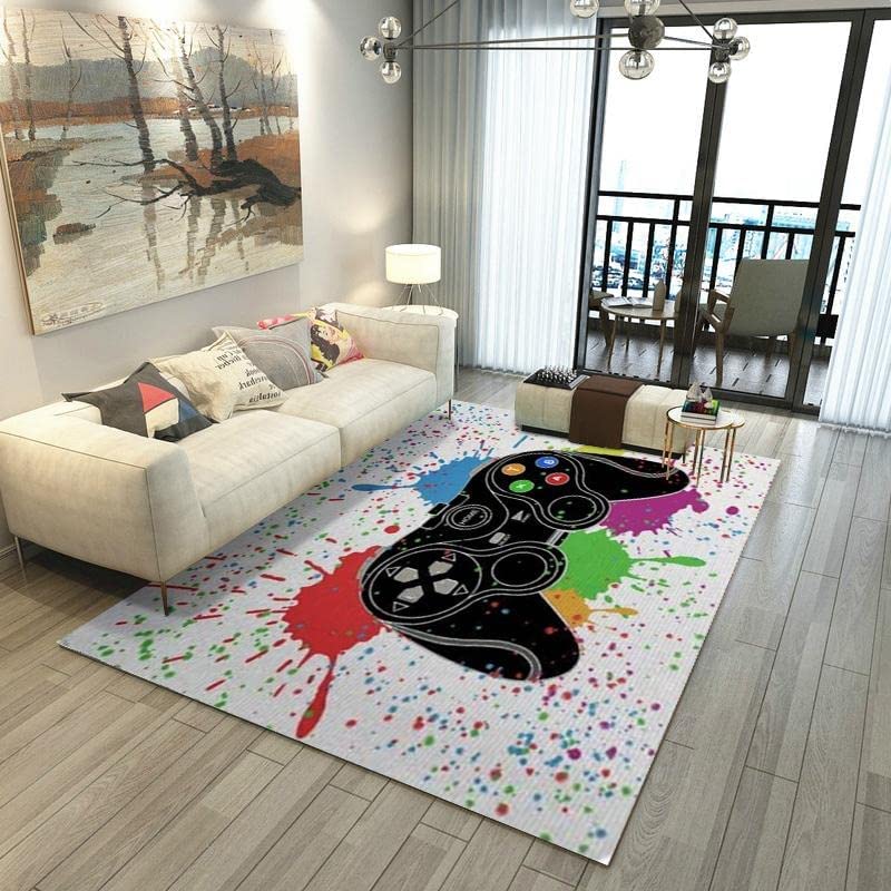 Colorful Game Room Carpet for Boys with Watercolor Style - Non-Slip Video Controller Rug with T-Shirt, Hoodie, Sweatshirt Game room decor rug