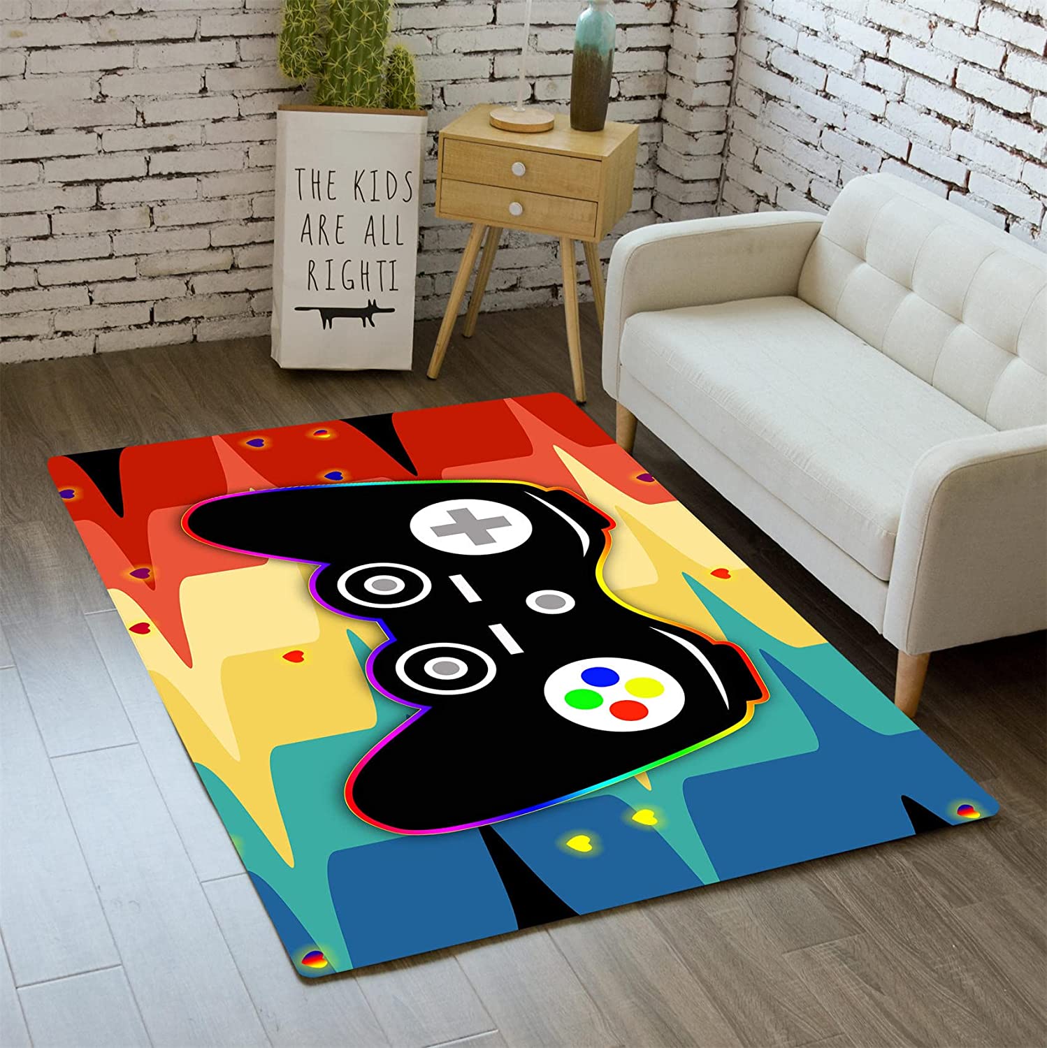 Colorful Gamer Carpets with Gamepad Pattern - Boys Gaming Room Decor Area Rugs, Comfy Floor Pad Rugs Standing Casual Mat - Image 2