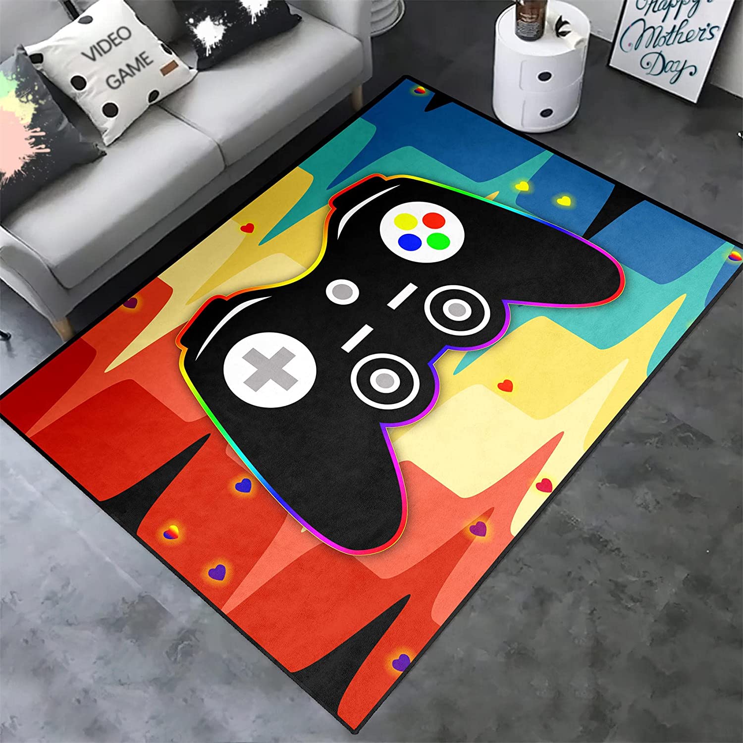 Colorful Gamer Carpets with Gamepad Pattern - Boys Gaming Room Decor Area Rugs, Comfy Floor Pad Rugs Standing Casual Mat - Image 3