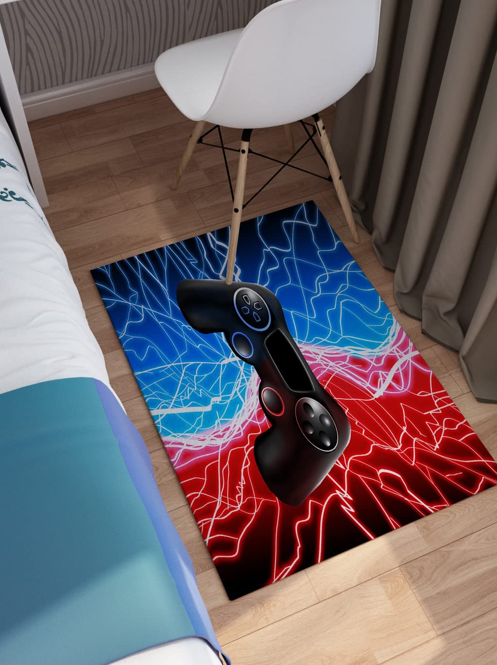 Colorful Gamer Rugs for Game Room with Modern Black Floor Polyester Mat - Image 3