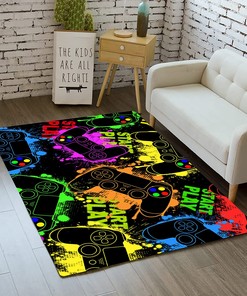 Colorful Gaming Gamepad Printed T-Shirt, Hoodie, Crewneck Sweatshirt: Video Game Area Rug for Teen Boys