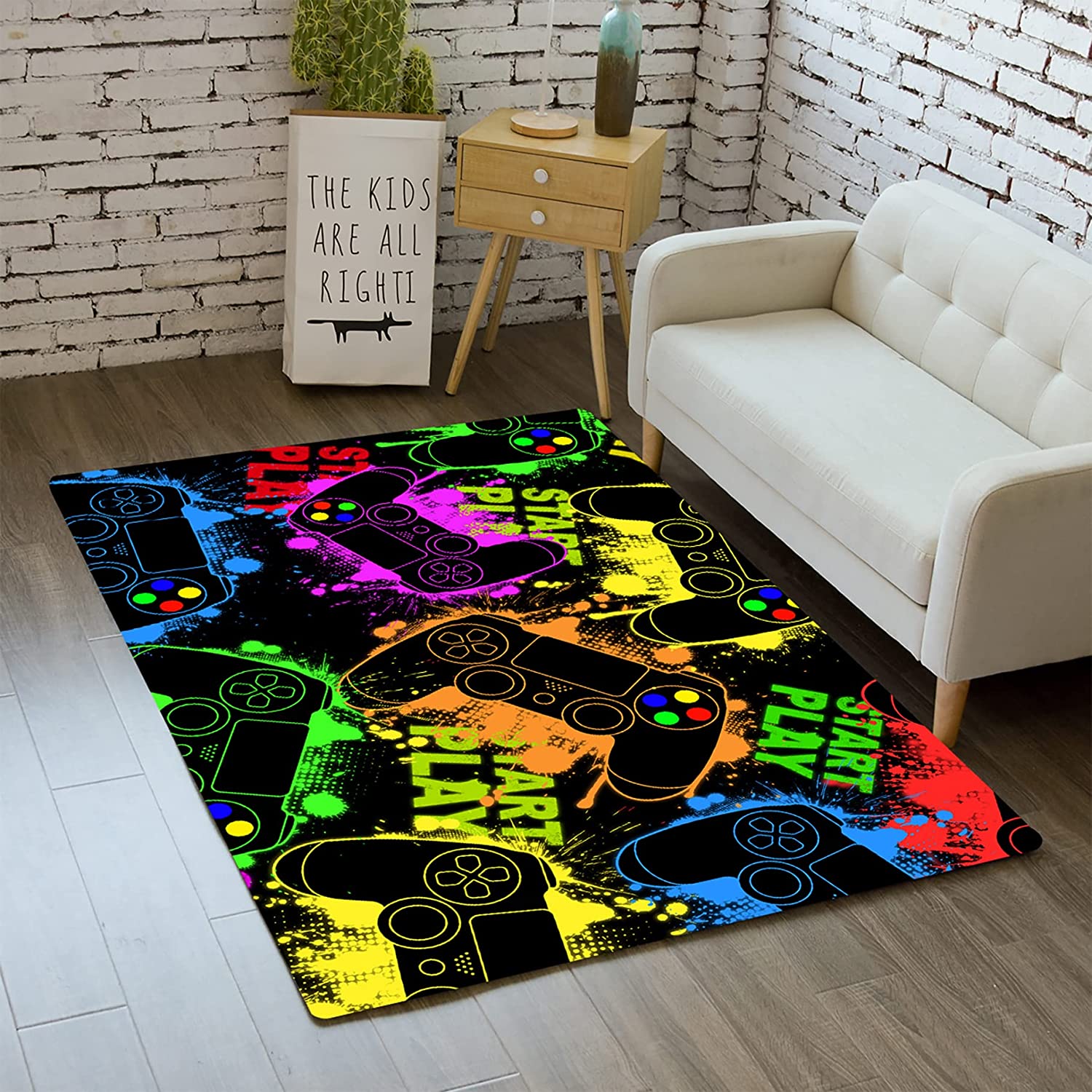 Colorful Gaming Gamepad Printed T-Shirt, Hoodie, Crewneck Sweatshirt: Video Game Area Rug for Teen Boys