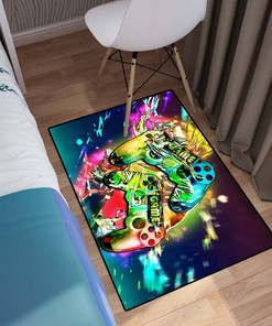 Colorful Gaming Painting Black Sitting-Room Rug for Gamer Area Rugs