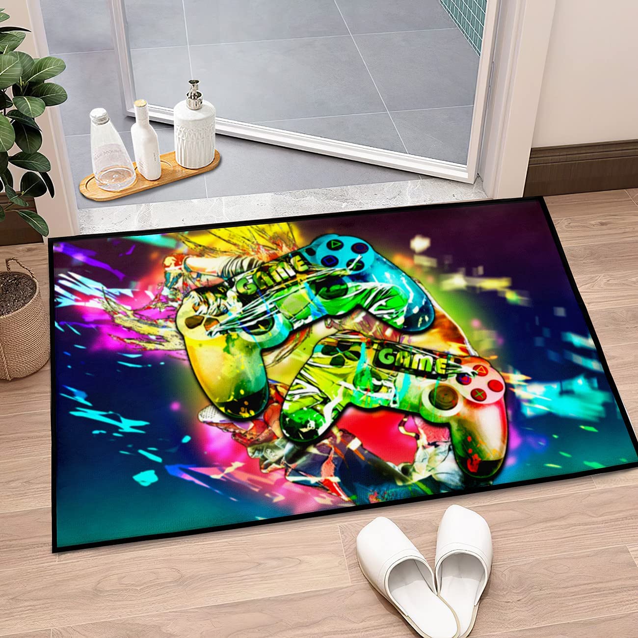 Colorful Gaming Painting Black Sitting-Room Rug for Gamer Area Rugs - Image 2