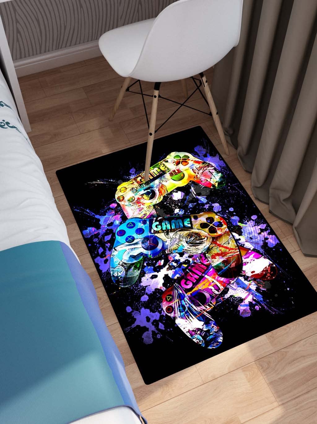 Colorful Gaming Painting Floor Mat with Gamer Rugs for Boys Room