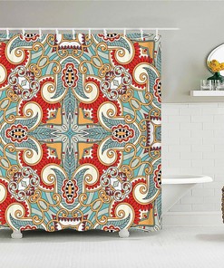 Colorful Geometric Floral Shower Curtain | Flowers Mandala Graphic Bath Curtain Unique Shower Curtains