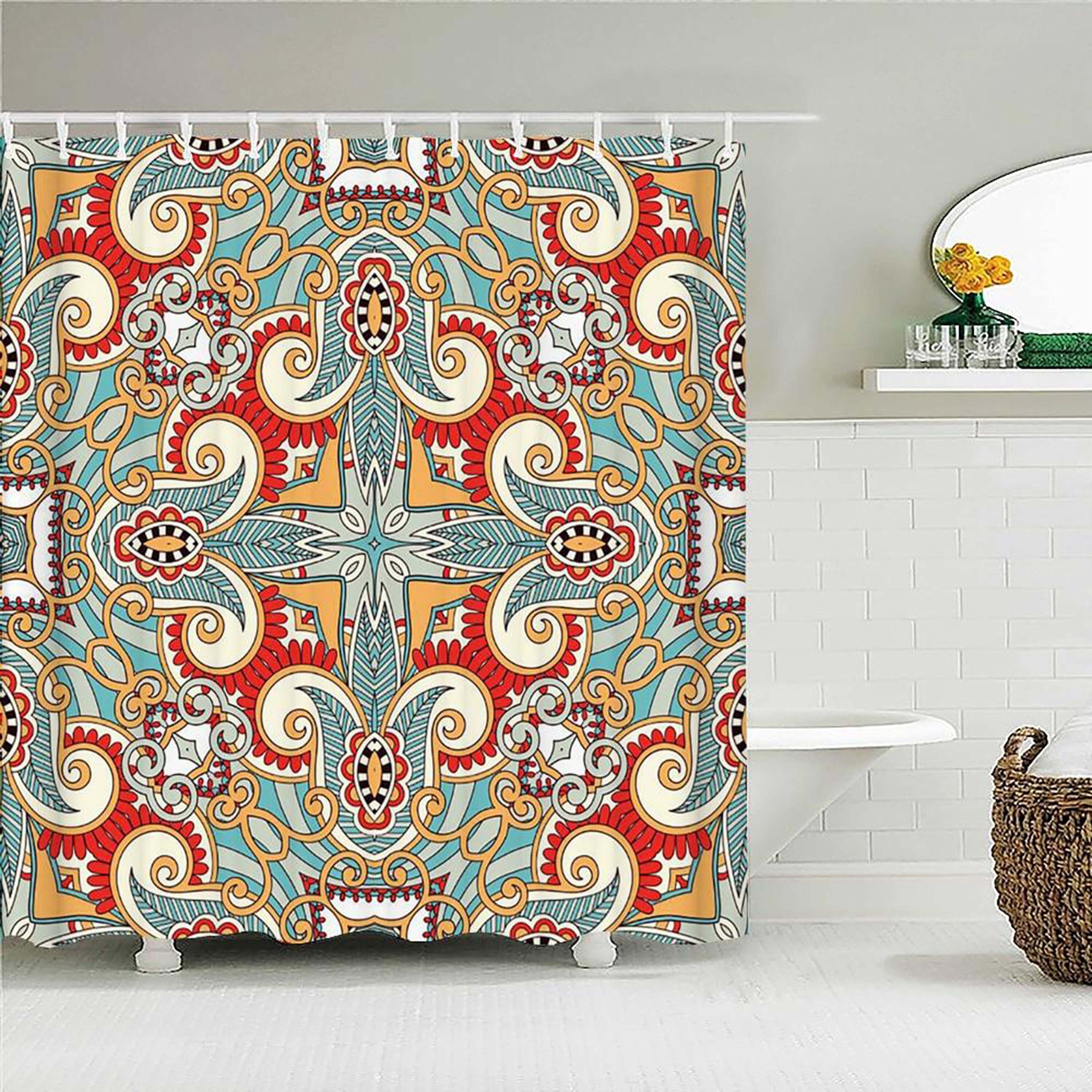 Colorful Geometric Floral Shower Curtain | Flowers Mandala Graphic Bath Curtain Unique Shower Curtains