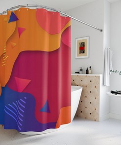 Colorful Hippie Abstract Art Shower Curtain or Mat, Psychedelic Strokes with Purple Magic Trippy Design
