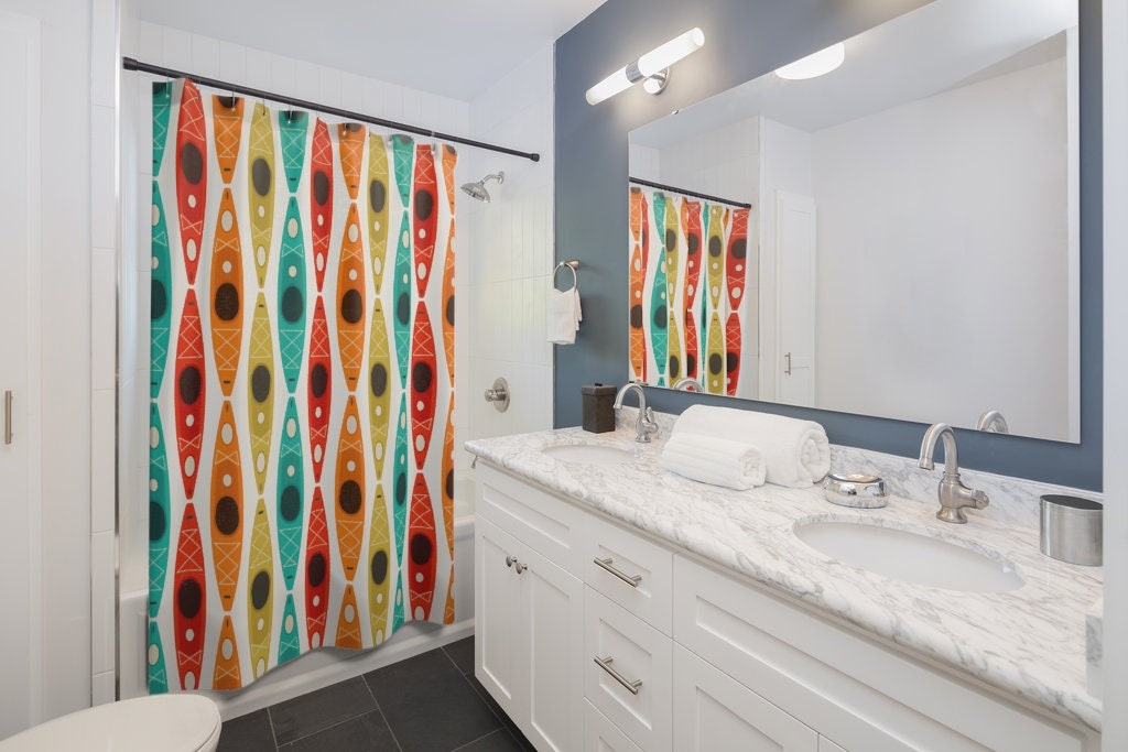 Colorful Kayaks Shower Curtain | Durable Polyester | Brighten up your Bathroom Great Gift Idea - Image 2