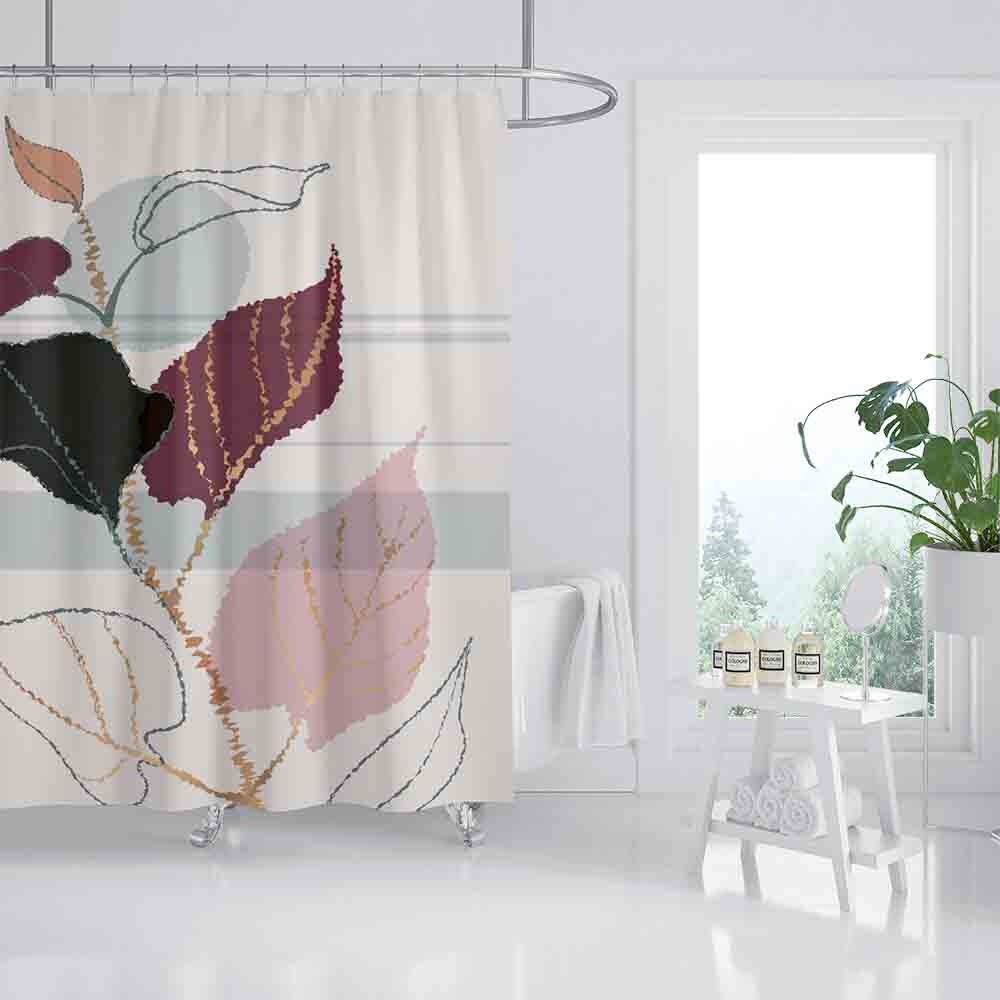 Colorful Leave Flower Shower Curtain for Abstract Bathroom Set - Image 2