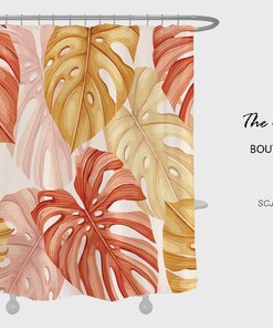 Colorful Leaves Shower Curtain, Vibrant Leaf Bathroom Decor, Waterproof Washable Bath Curtain with Hooks