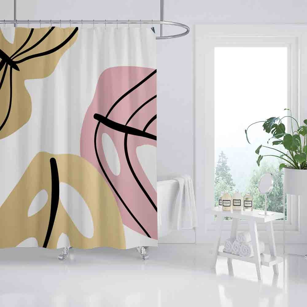 Colorful Leaves Waterproof Shower Curtain with Hooks, Tropical Plant Bathroom Decor, 70x70 Inch - Image 2