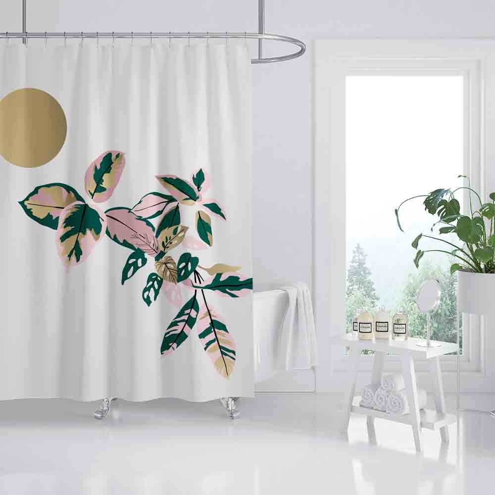 Colorful Leaves and Moon Disney Shower Curtain, Simple Potted Plants Waterproof Curtain for a Nature - Image 2
