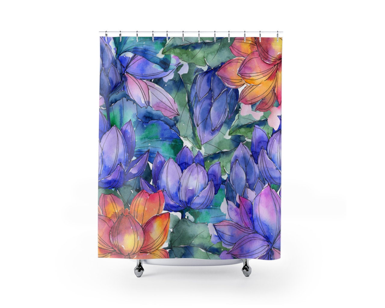 Colorful Lotus Flower Shower Curtain, Waterproof Bath Curtain, Quick Dry Bathroom Curtain, 74 Curtain - Image 2