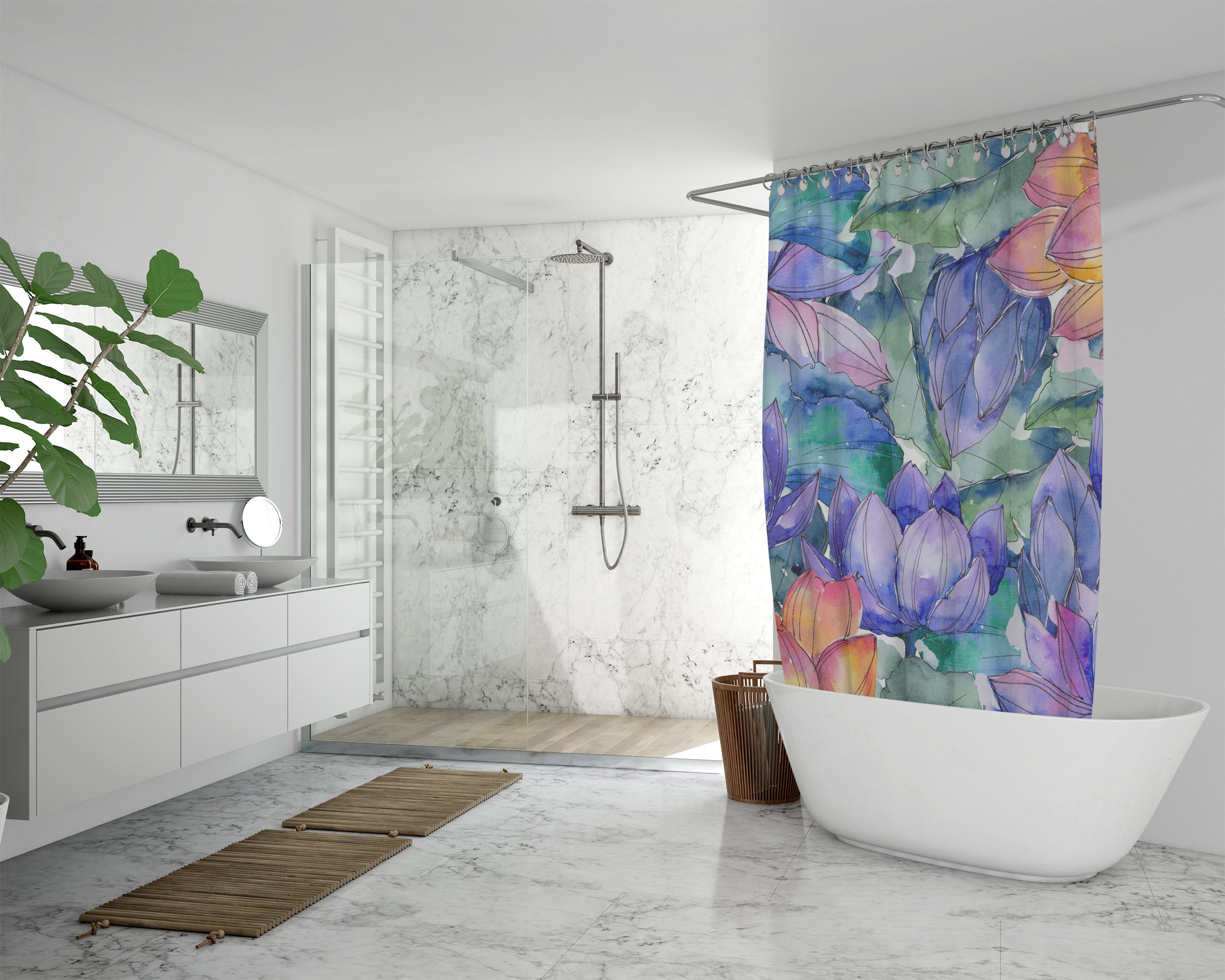 Colorful Lotus Flower Shower Curtain, Waterproof Bath Curtain, Quick Dry Bathroom Curtain, 74 Curtain - Image 3