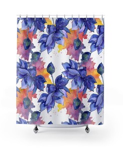 Colorful Lotus Flowers Printed Shower Curtain, Bath Decor , Inspirational Bohemian Bathroom Accessories