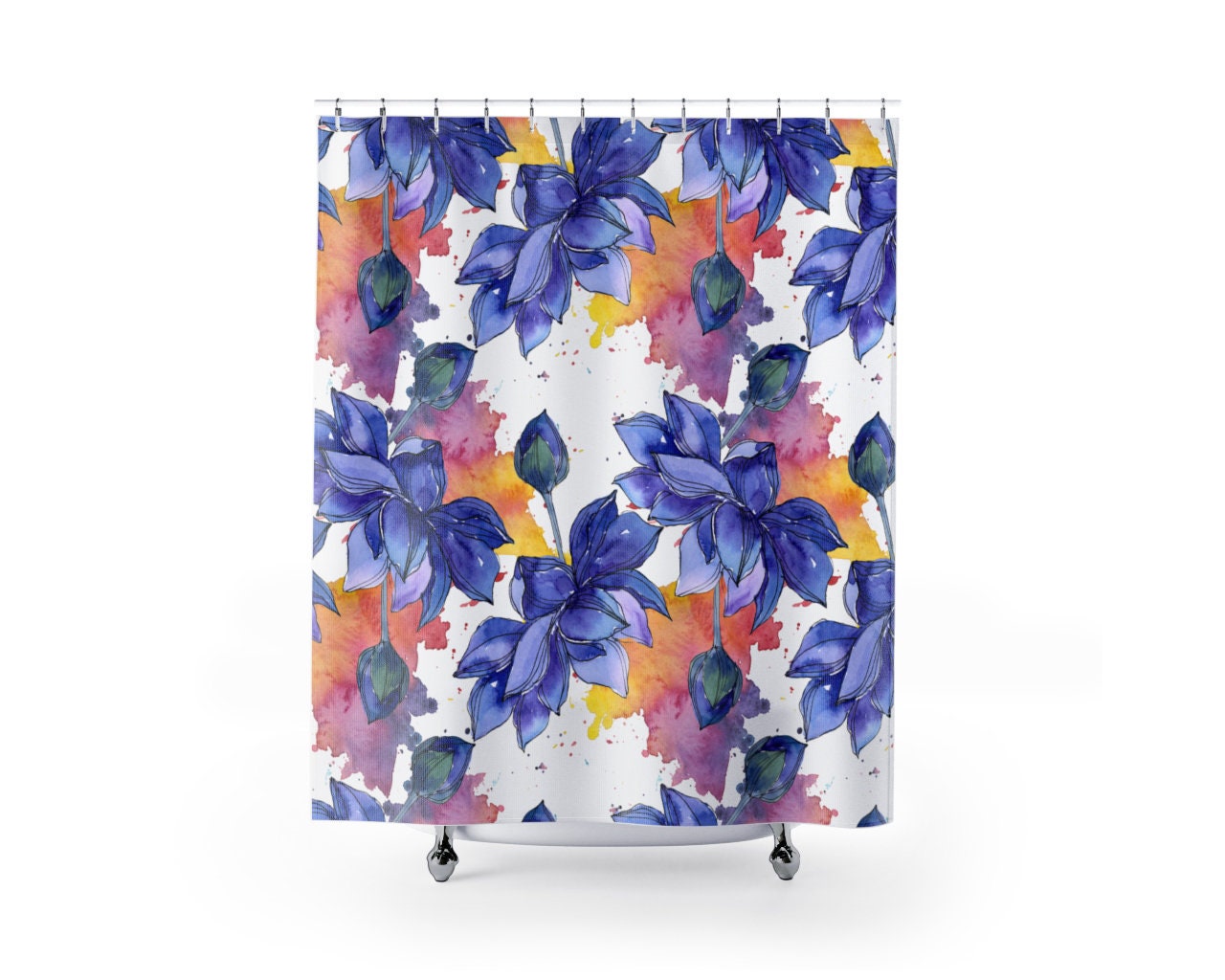 Colorful Lotus Flowers Printed Shower Curtain, Bath Decor , Inspirational Bohemian Bathroom Accessories
