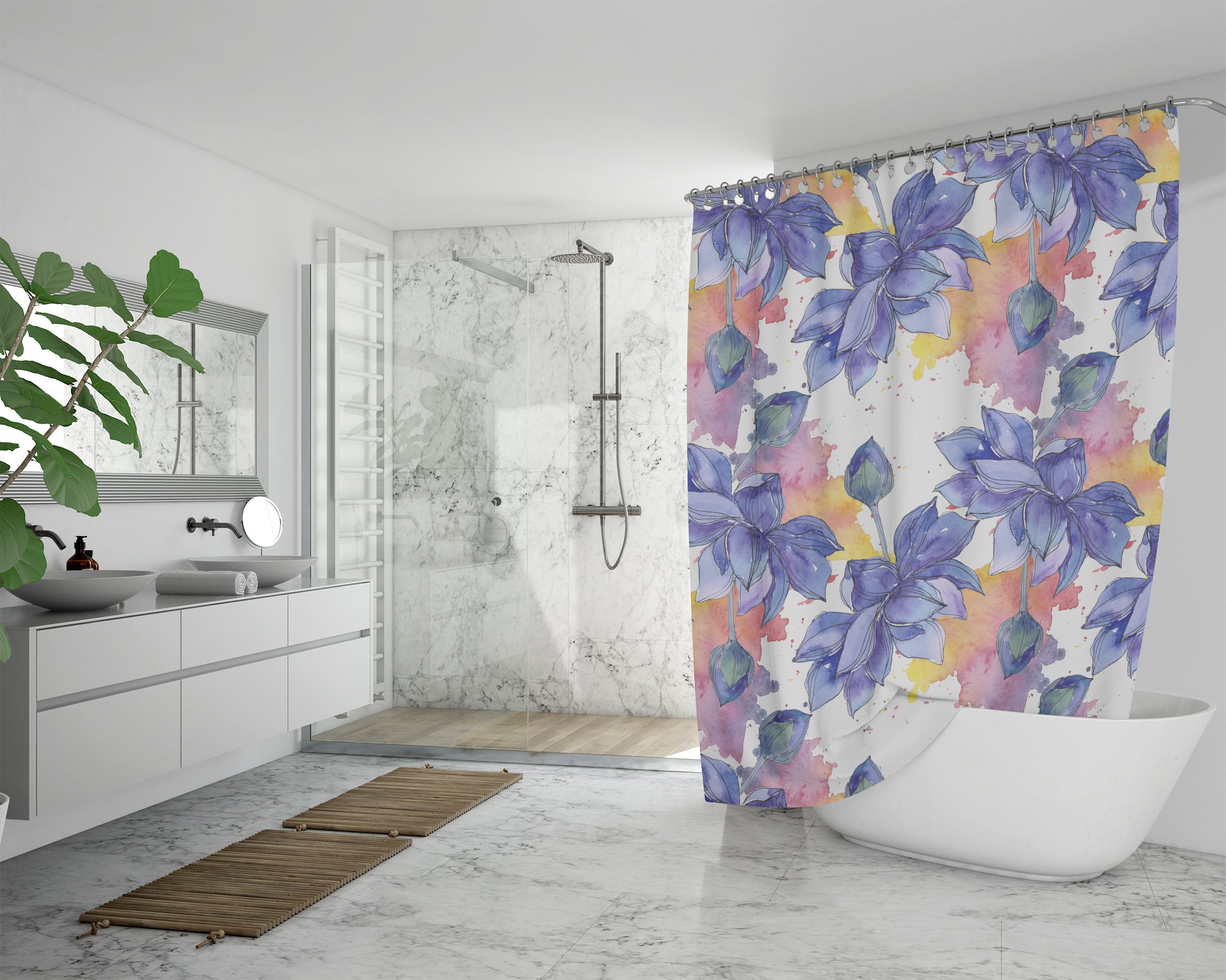 Colorful Lotus Flowers Printed Shower Curtain, Bath Decor , Inspirational Bohemian Bathroom Accessories - Image 4