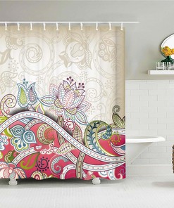 Colorful Lotus Shower Curtain | Garden Graphic Bath Curtain | Flowers Pink | Home Bathroom Decor Accessories