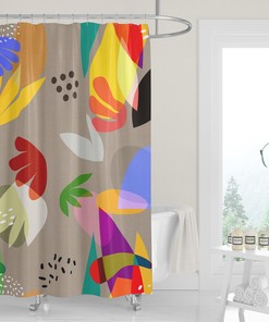 Colorful Matisse Abstract Cutouts Shower Curtain with Linen Look Print and Whimsical Minimalist Design