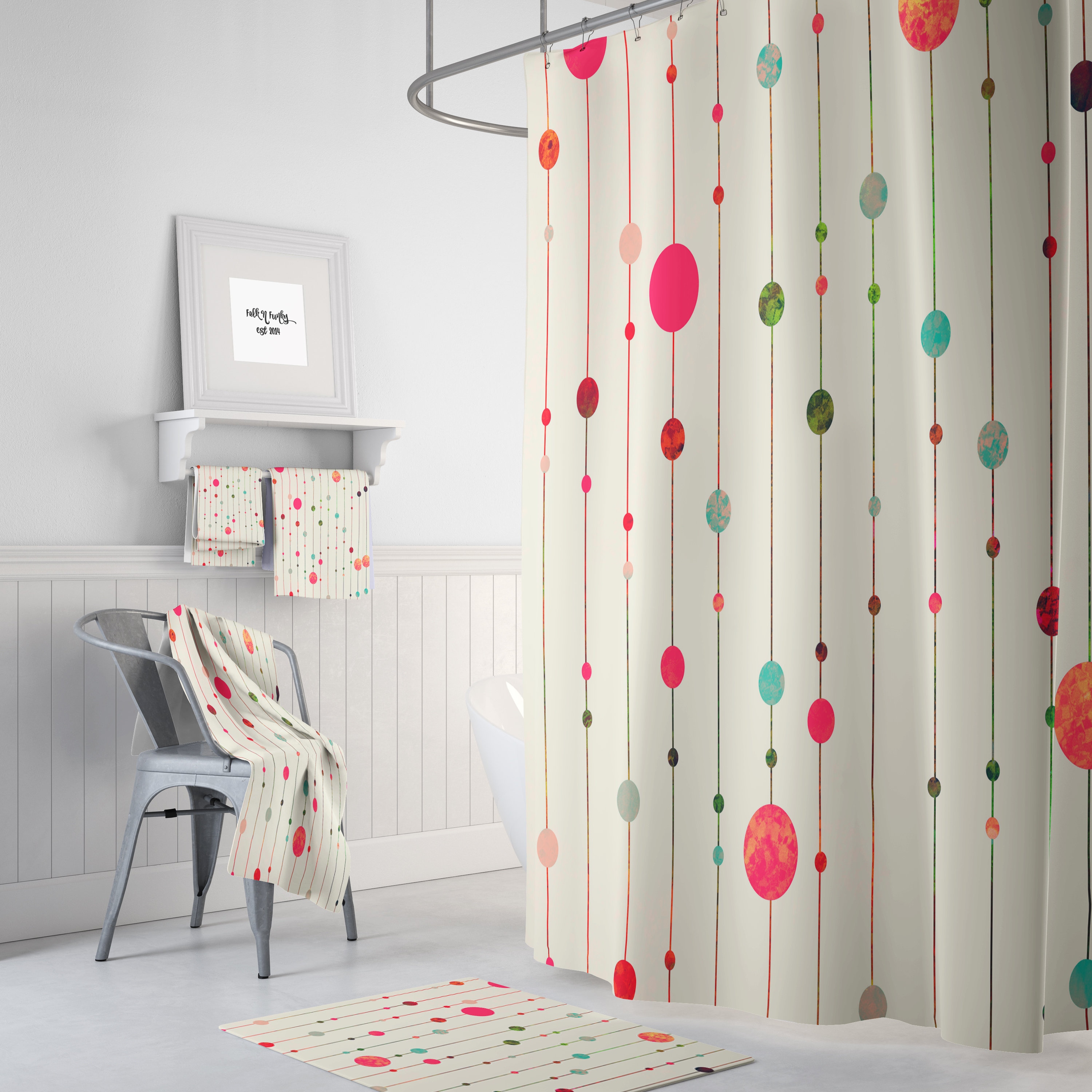 Colorful Mid Century Modern Shower Curtain - Matching Bath Towels and Mat Available